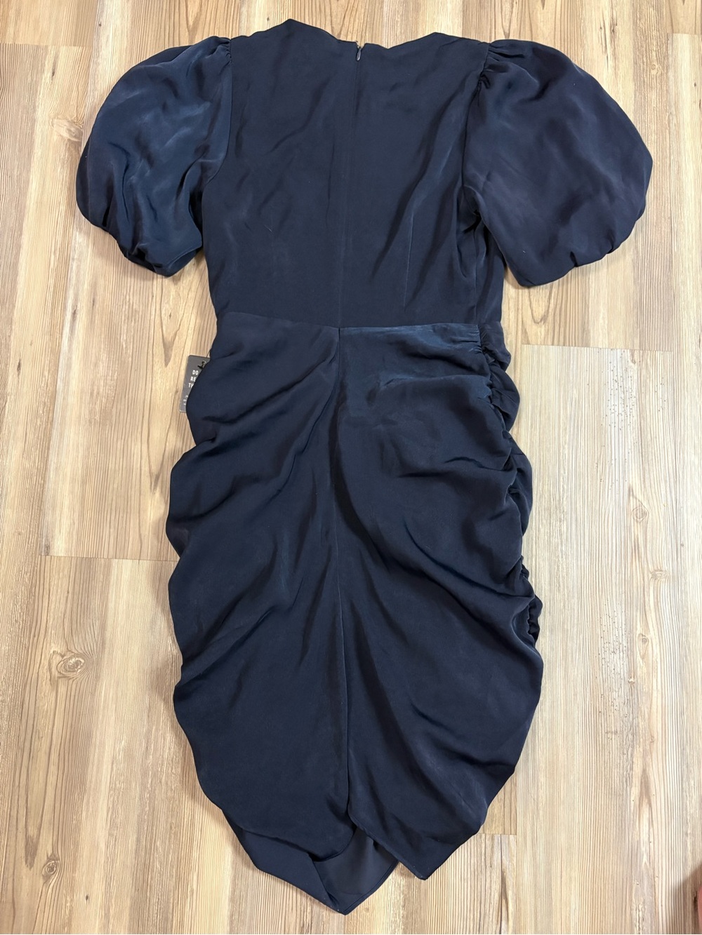 Express Navy Puff-Sleeve Ruched Ruffle Midi Dress - Picture 4 of 4